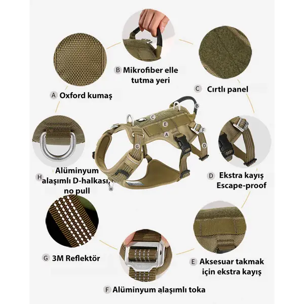 Tactical Asker Yeşili Köpek Göğüs Tasması