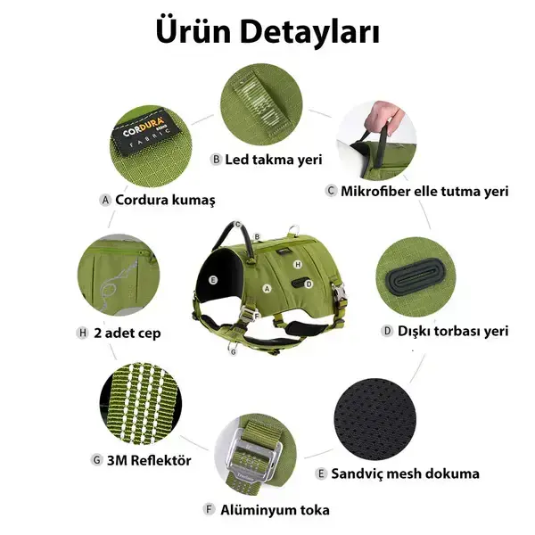 Cordura Kumaşlı, Cepli Siyah Göğüs Tasması